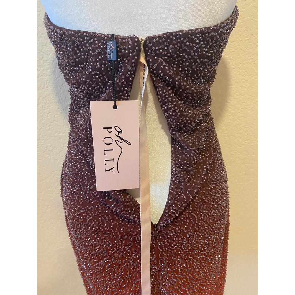 Oh Polly Beaded Mini Dress Sz 8 Prom Red Brown Ombre Strapless Bodycon Fairy NWT - Picture 6 of 10